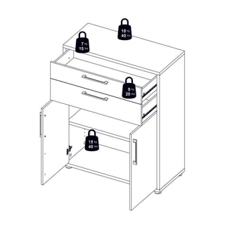 Prima Bookcase 1 Shelf With 2 Drawers + 2 Doors In White - Msofas LTD