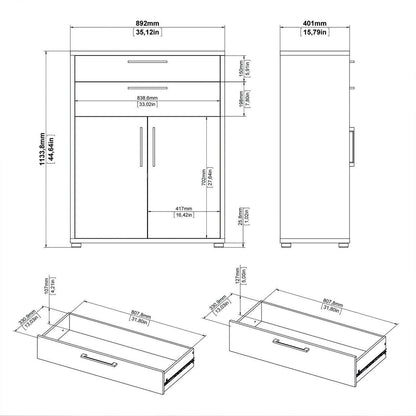 Prima Bookcase 1 Shelf + 2 Drawers And 2 Doors In Black Woodgrain