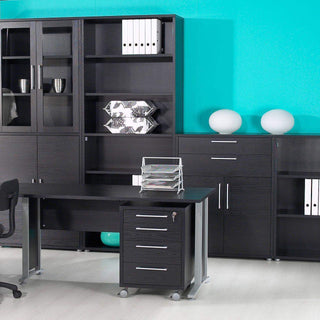 Prima Bookcase 1 Shelf + 2 Drawers And 2 Doors In Black Woodgrain - Msofas LTD