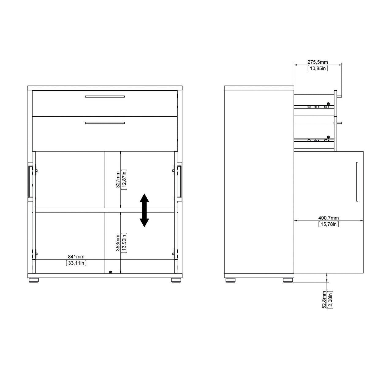 Prima Bookcase 1 Shelf + 2 Drawers And 2 Doors In Black Woodgrain