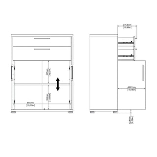 Prima Bookcase 1 Shelf + 2 Drawers And 2 Doors In Black Woodgrain - Msofas LTD