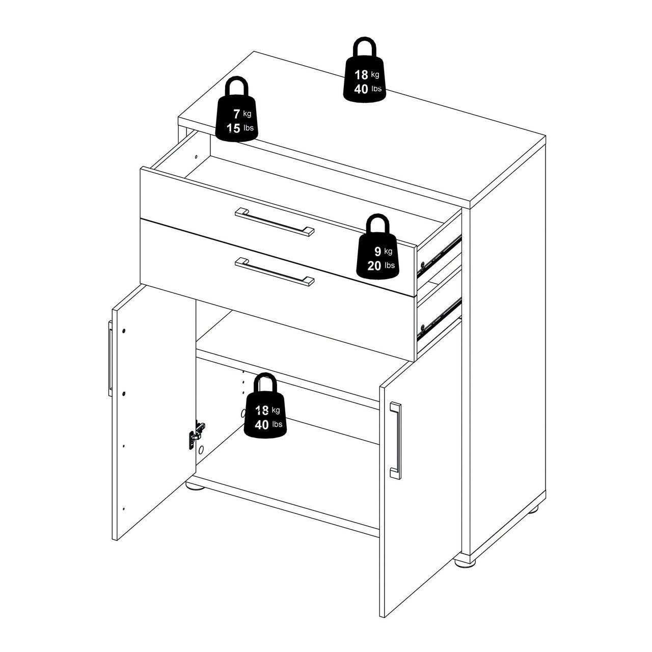 Prima Bookcase 1 Shelf + 2 Drawers And 2 Doors In Black Woodgrain