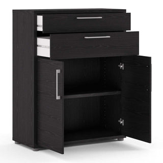 Prima Bookcase 1 Shelf + 2 Drawers And 2 Doors In Black Woodgrain - Msofas LTD