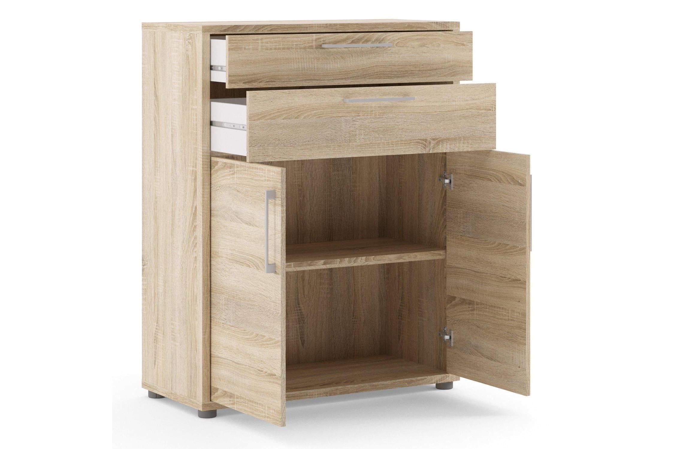 Prima Bookcase 1 Shelf with 2 Drawers and Doors in Oak