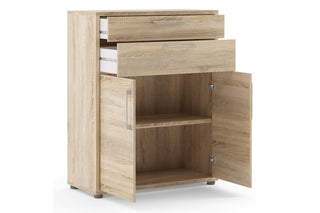 Prima Bookcase 1 Shelf with 2 Drawers and Doors in Oak