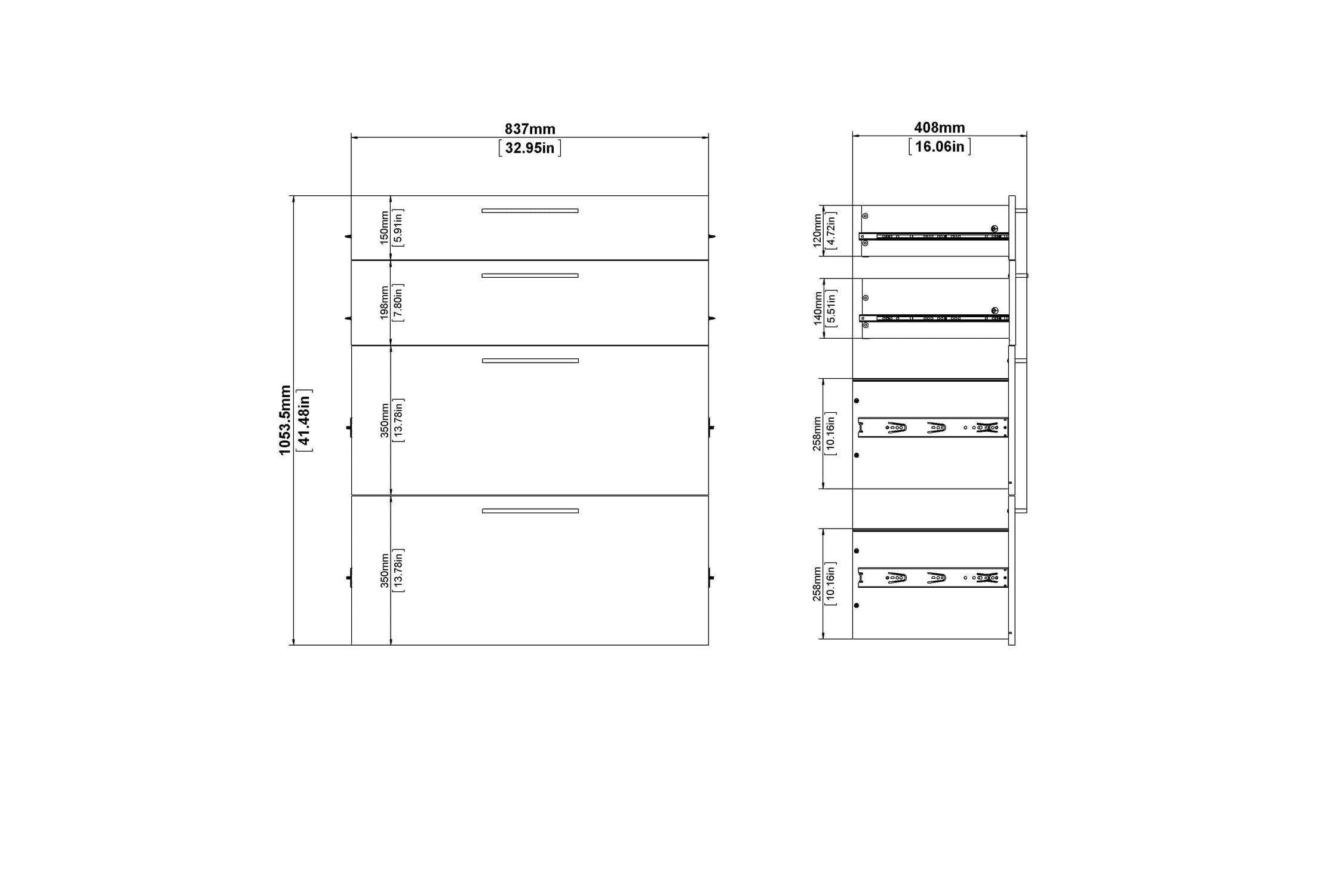Prima Office Chest of 2 Drawers and 2 File Drawers in Oak