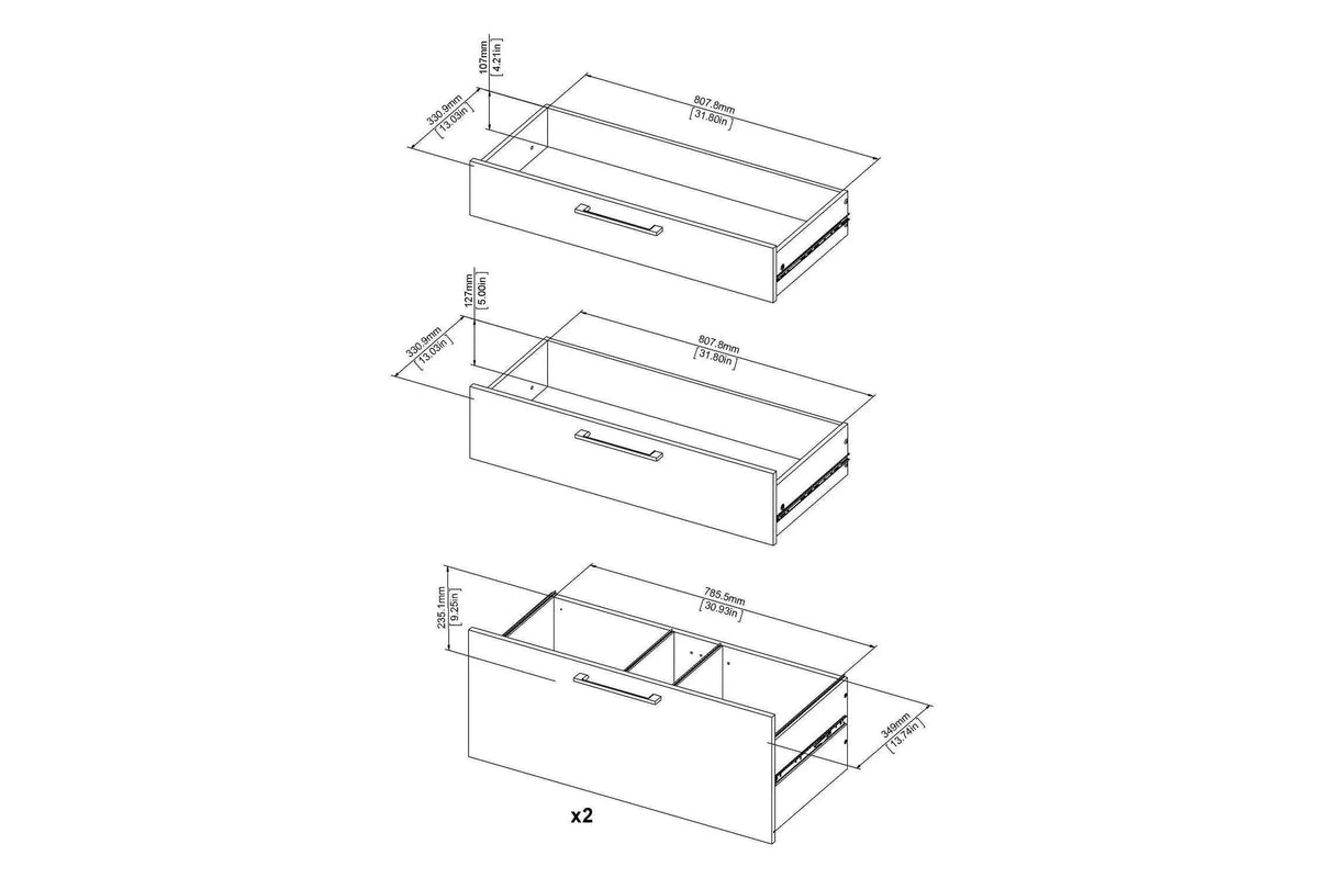 Prima Office Chest of 2 Drawers and 2 File Drawers in Oak