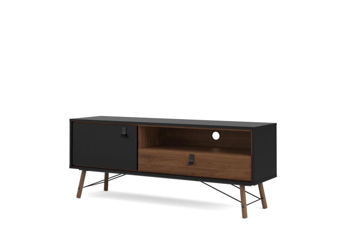 Ry TV Unit with Drawer and Door in Matt Black Walnut