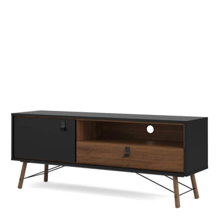 Ry TV-unit 1 Door + 1 Drawer in Matt Black Walnut - Msofas LTD