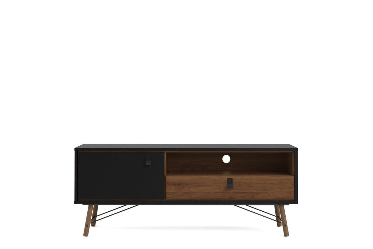 Ry TV Unit with Drawer and Door in Matt Black Walnut