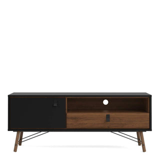 Ry TV-unit 1 Door + 1 Drawer in Matt Black Walnut - Msofas LTD