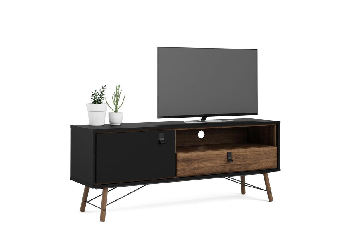 Ry TV Unit with Drawer and Door in Matt Black Walnut