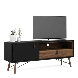 Ry TV-unit 1 Door + 1 Drawer in Matt Black Walnut - Msofas LTD