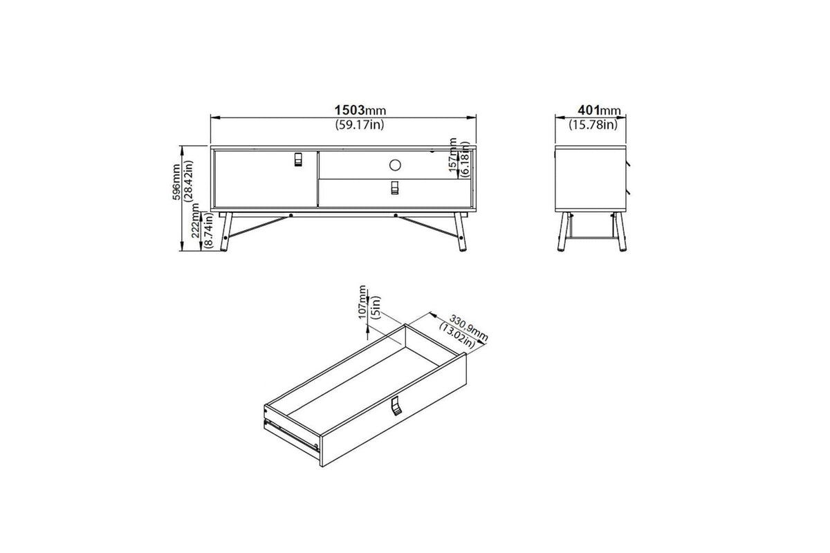 Ry TV Unit with Drawer and Door in Matt Black Walnut