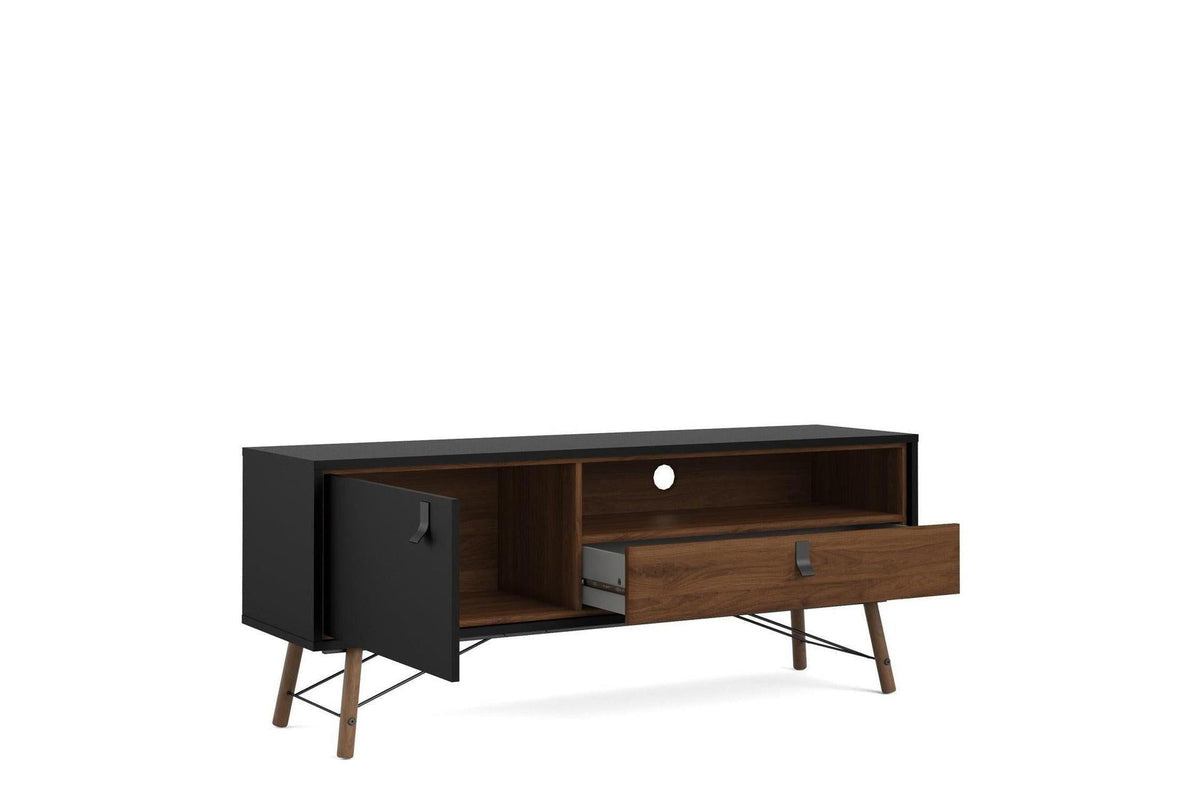 Ry TV Unit with Drawer and Door in Matt Black Walnut