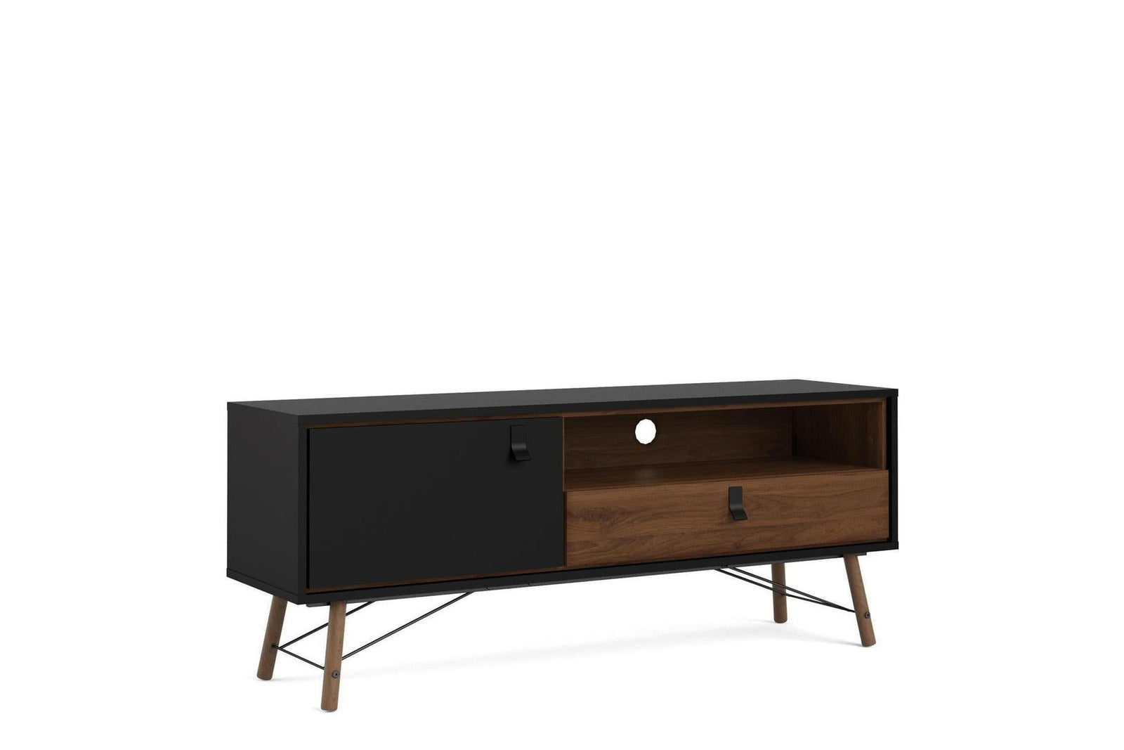 Ry TV Unit with Drawer and Door in Matt Black Walnut