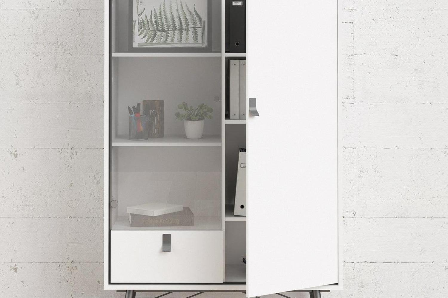 Ry China Cabinet with Glass Door and Drawer in Matt White