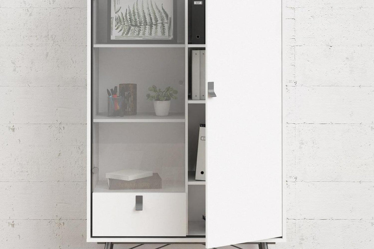 Ry China Cabinet with Glass Door and Drawer in Matt White
