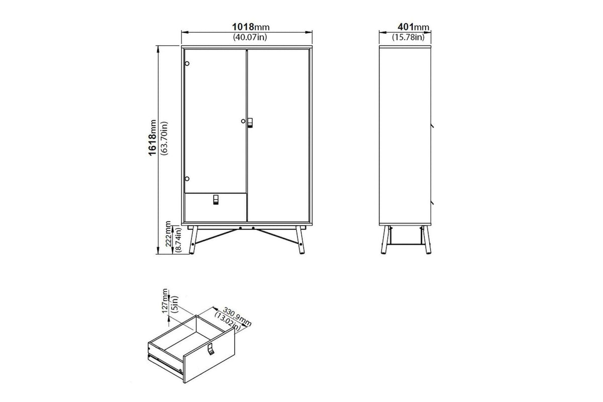 Ry China Cabinet with Glass Door and Drawer in Matt White