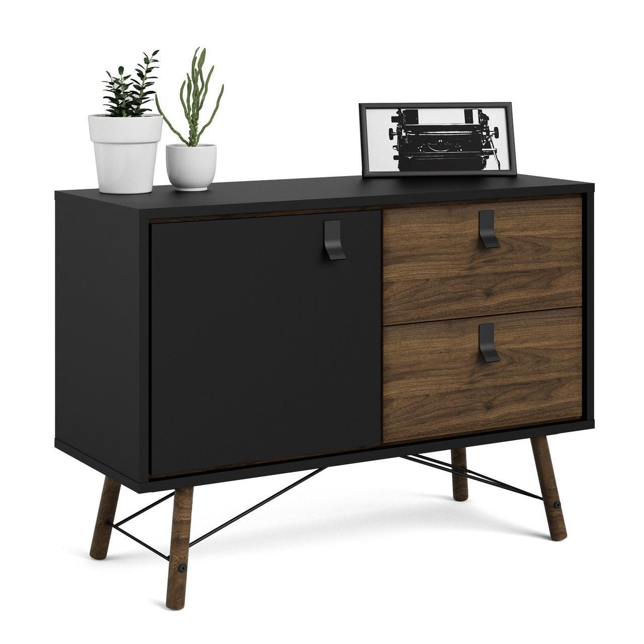 Ry Sideboard 1 Door + 2 Drawers in Matt Black Walnut