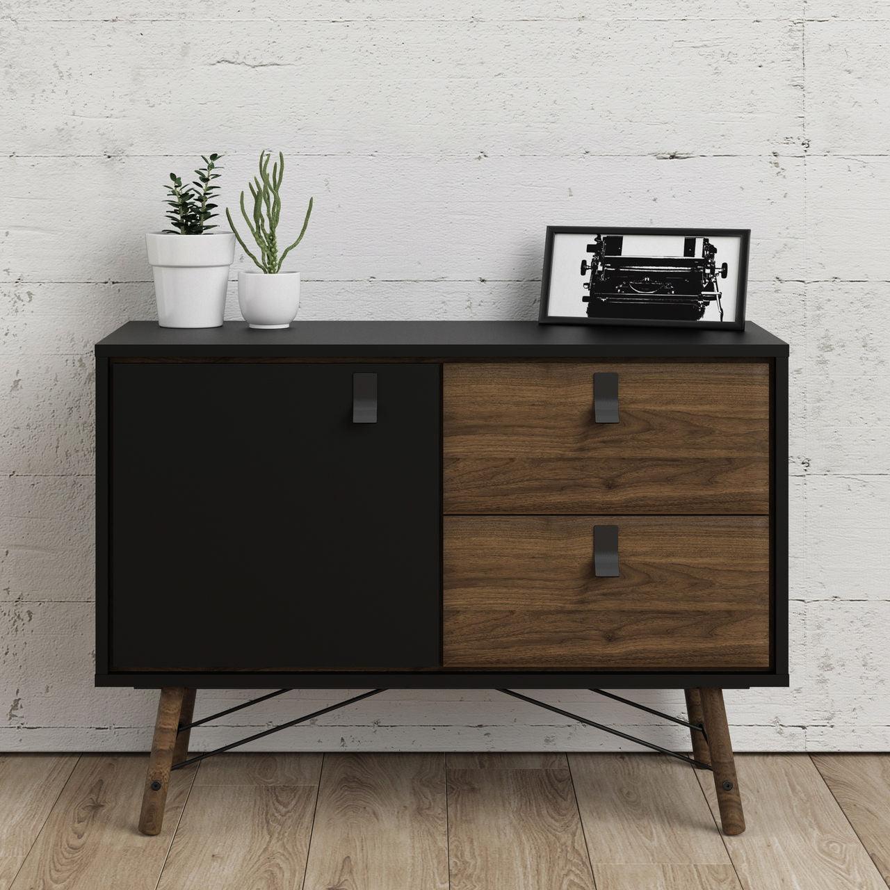 Ry Sideboard 1 Door + 2 Drawers in Matt Black Walnut