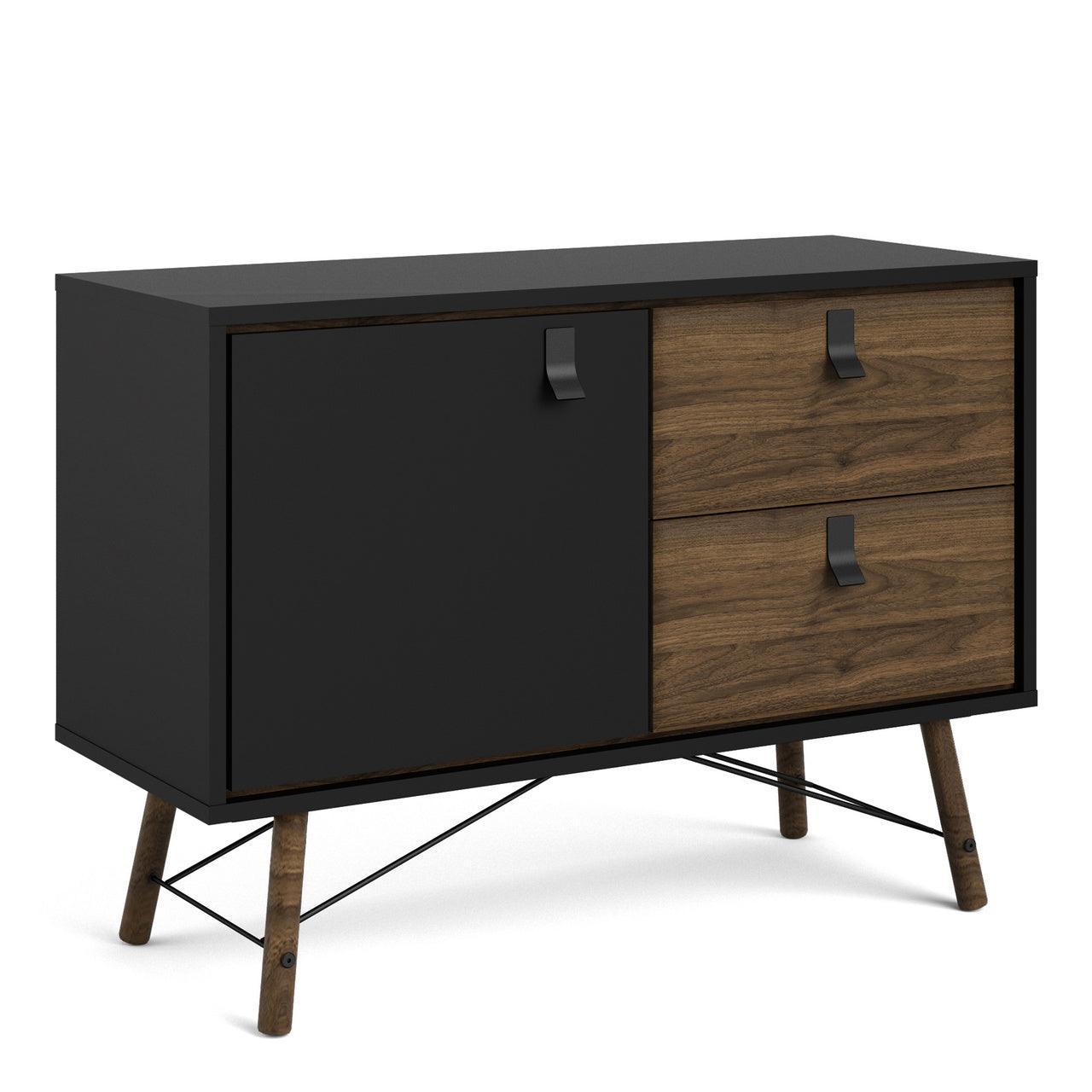 Ry Sideboard 1 Door + 2 Drawers in Matt Black Walnut