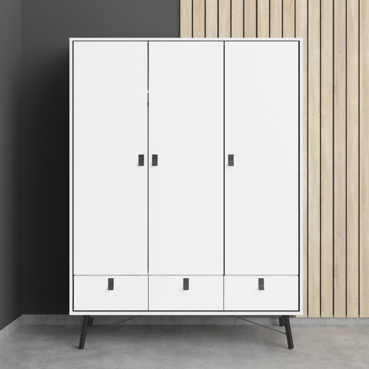 Ry Wardrobe 3 Doors + 3 Drawers in Matt White