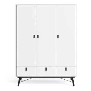 Ry Wardrobe 3 Doors + 3 Drawers in Matt White - Msofas LTD