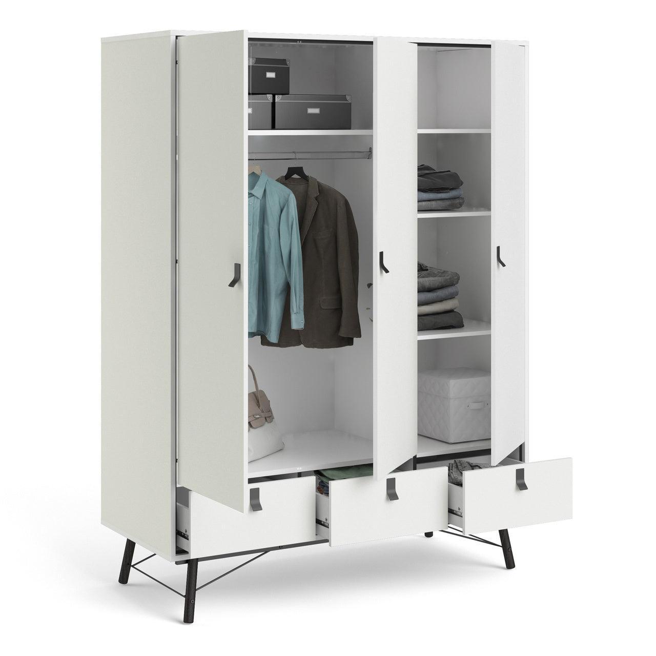 Ry Wardrobe 3 Doors + 3 Drawers in Matt White