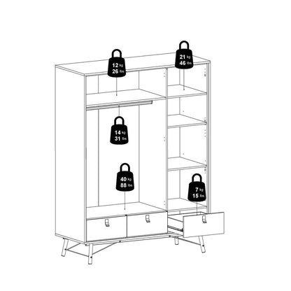 Ry Wardrobe 3 Doors + 3 Drawers in Matt White