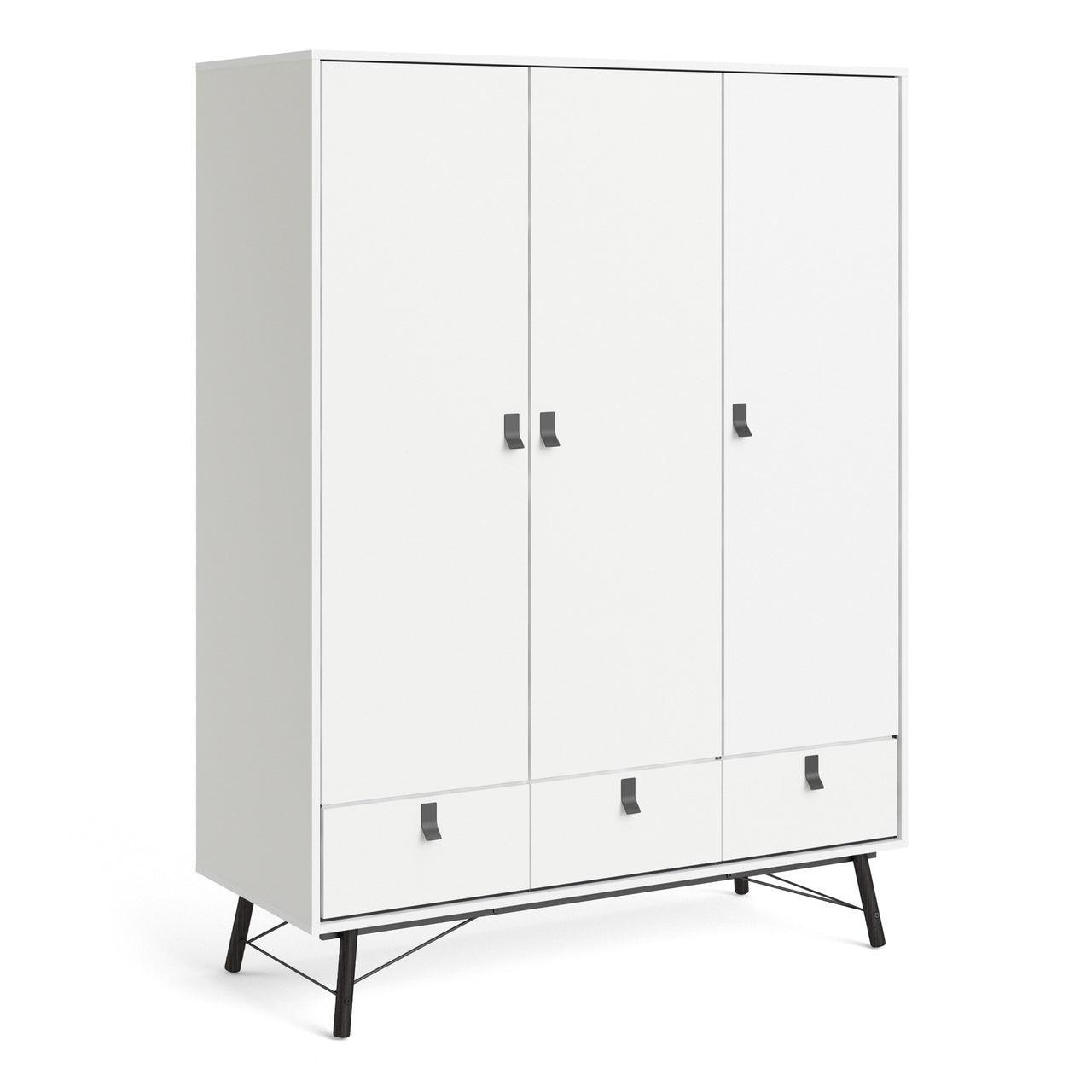 Ry Wardrobe 3 Doors + 3 Drawers in Matt White