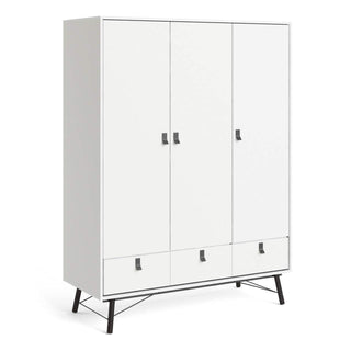 Ry Wardrobe 3 Doors + 3 Drawers in Matt White - Msofas LTD