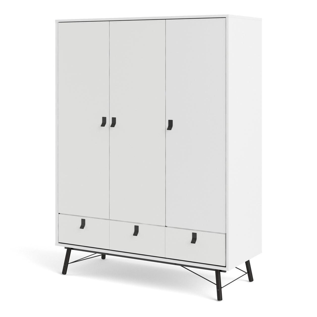 Ry Wardrobe 3 Doors + 3 Drawers in Matt White