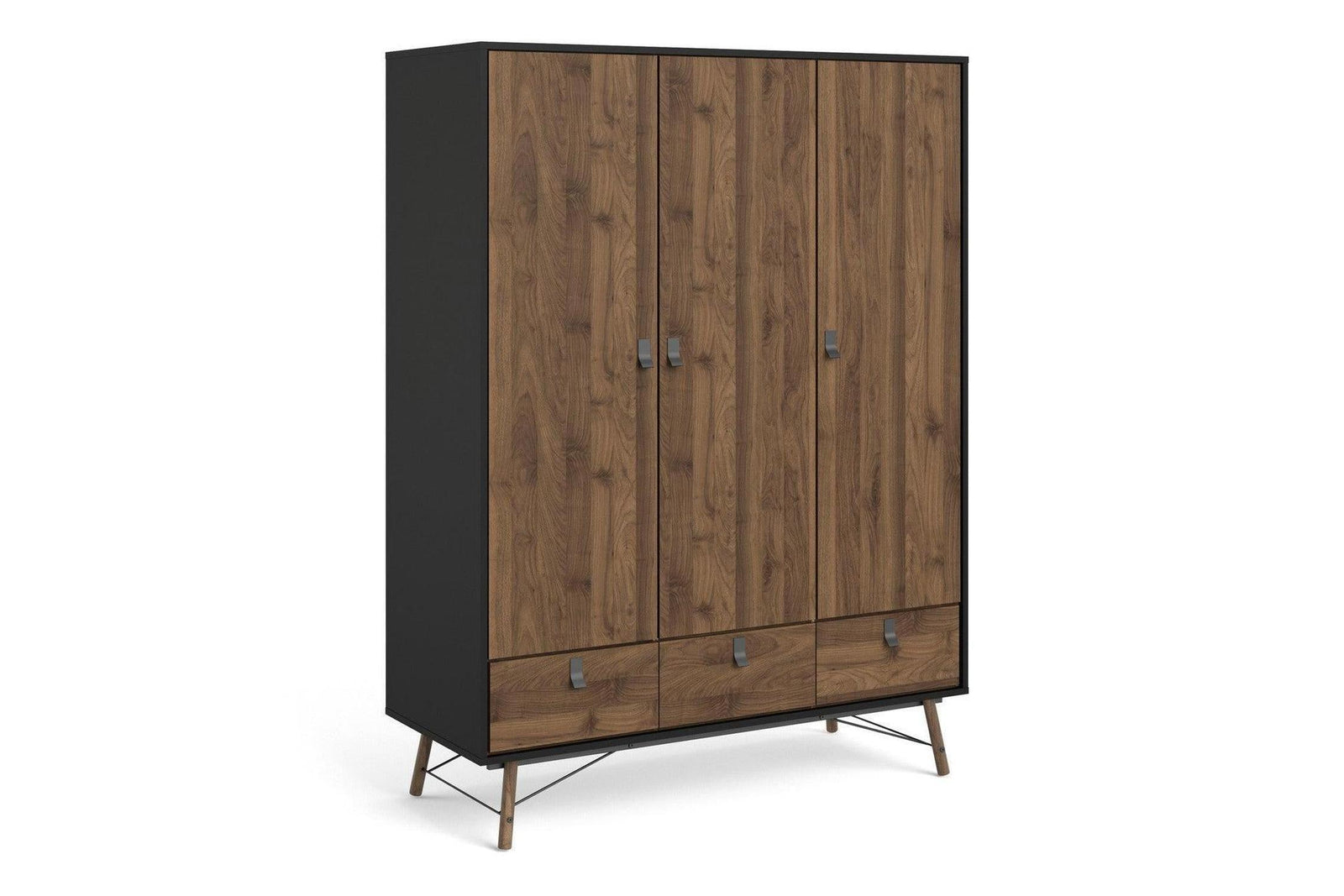 Ry Wardrobe 3 Doors 3 Drawers in Matt Black Walnut