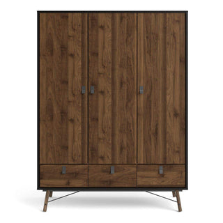 Ry Wardrobe 3 Doors + 3 Drawers in Matt Black Walnut - Msofas LTD