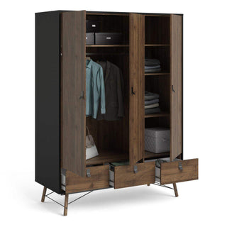 Ry Wardrobe 3 Doors + 3 Drawers in Matt Black Walnut - Msofas LTD