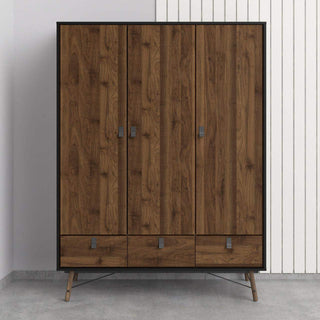 Ry Wardrobe 3 Doors + 3 Drawers in Matt Black Walnut - Msofas LTD