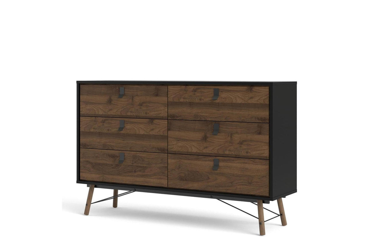 Ry Wide Double Chest 6 Drawers Matt Black Walnut