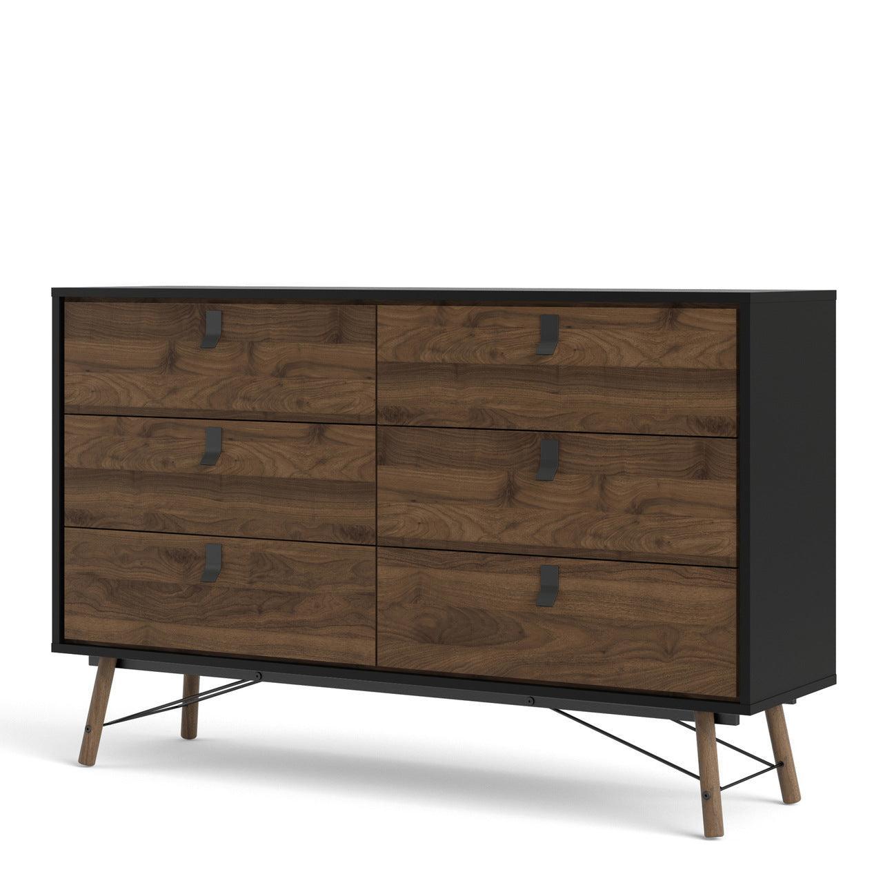 Ry Wide Double Chest of 6 Drawers in Matt Black Walnut