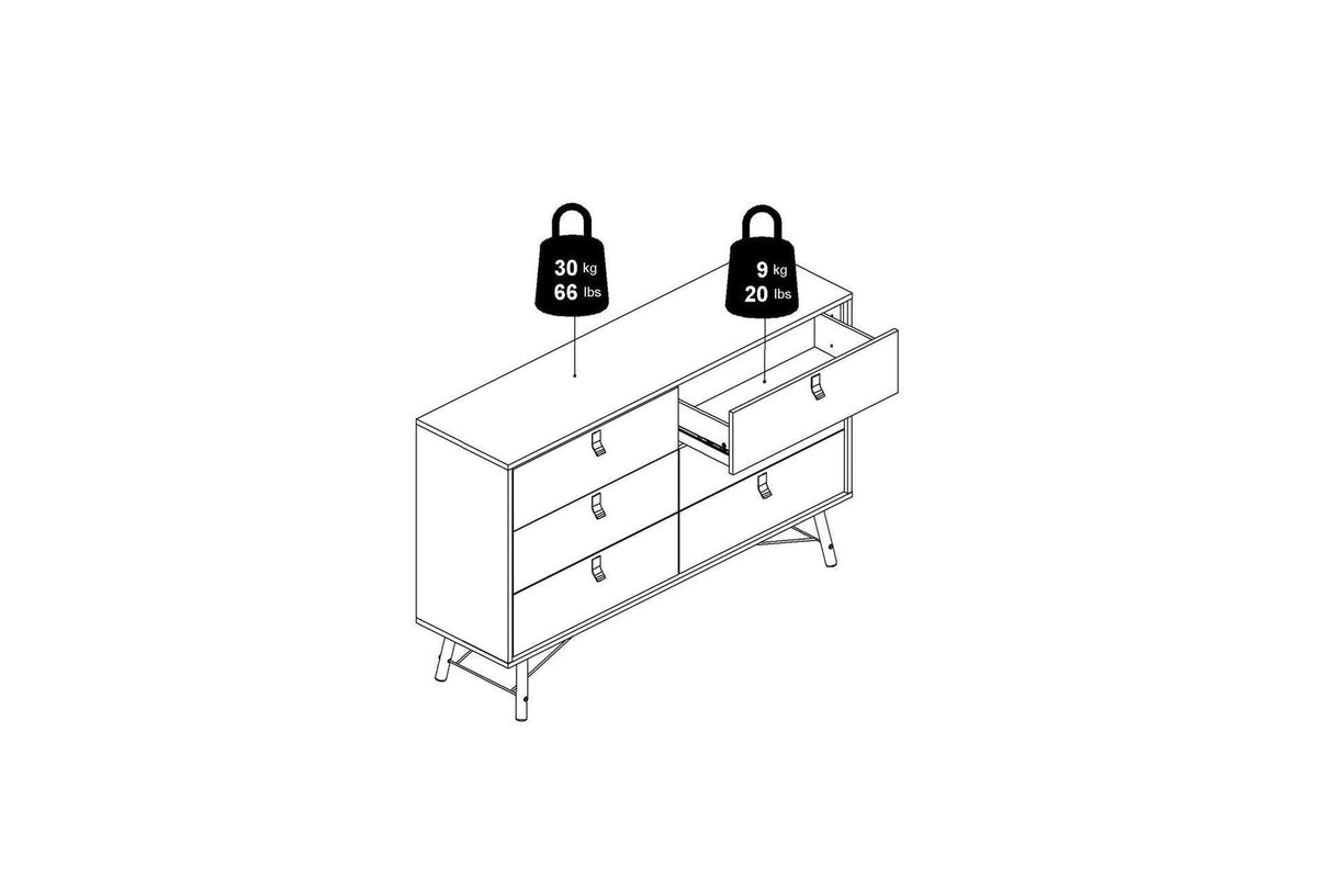 Ry Wide Double Chest 6 Drawers Matt Black Walnut