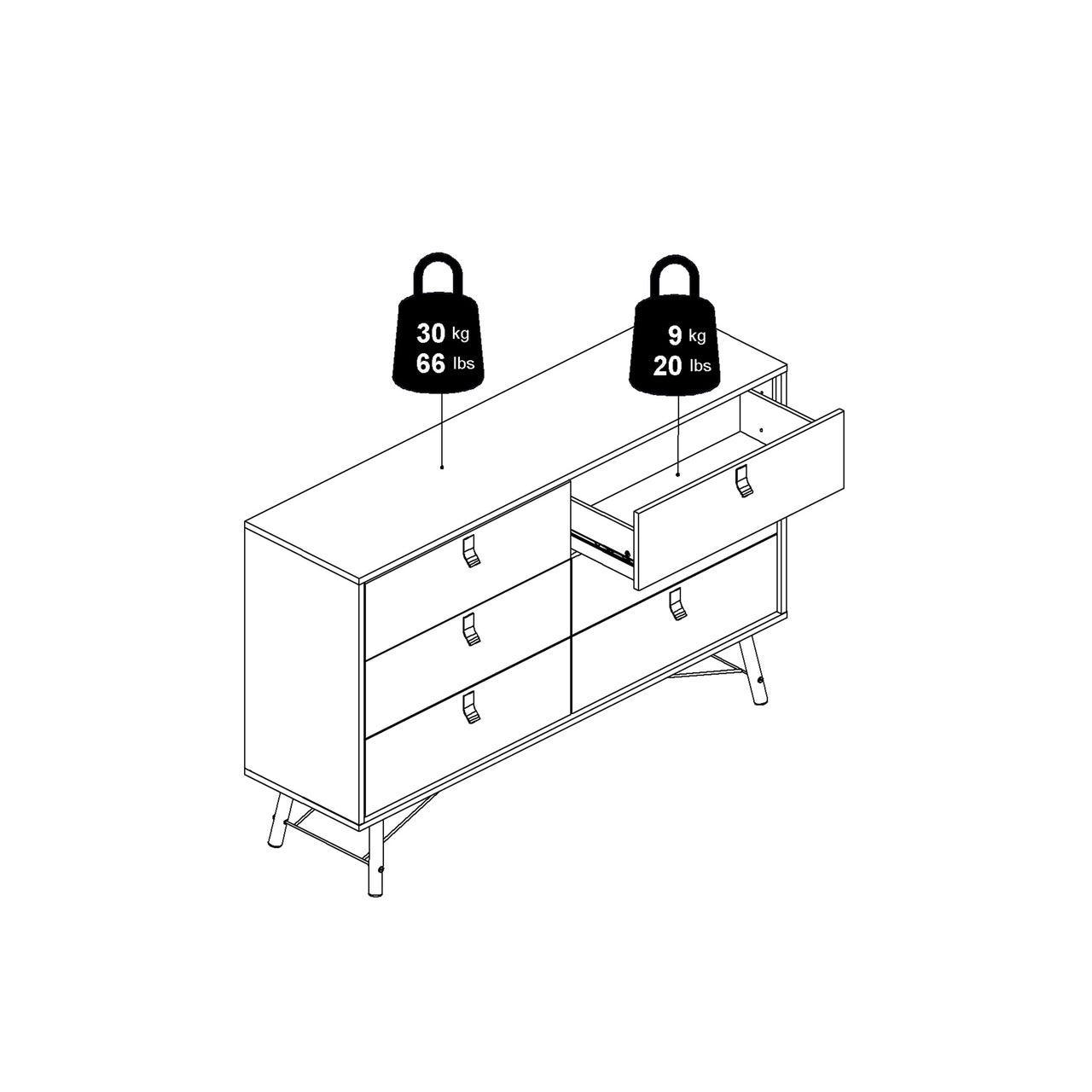 Ry Wide Double Chest of 6 Drawers in Matt Black Walnut