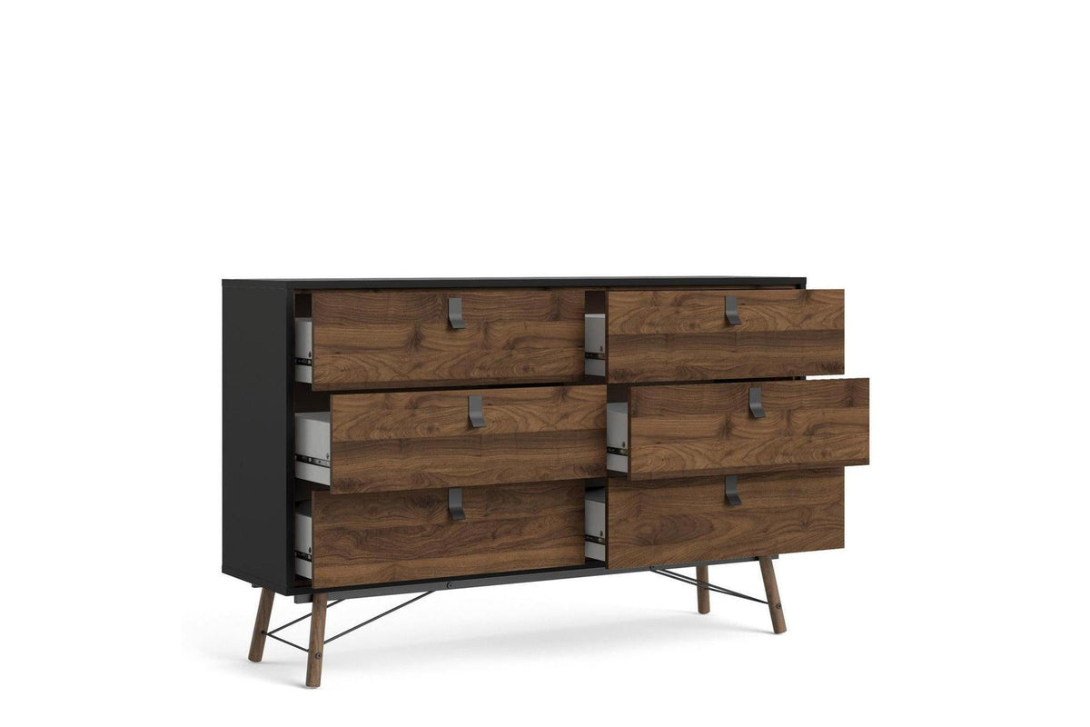 Ry Wide Double Chest 6 Drawers Matt Black Walnut