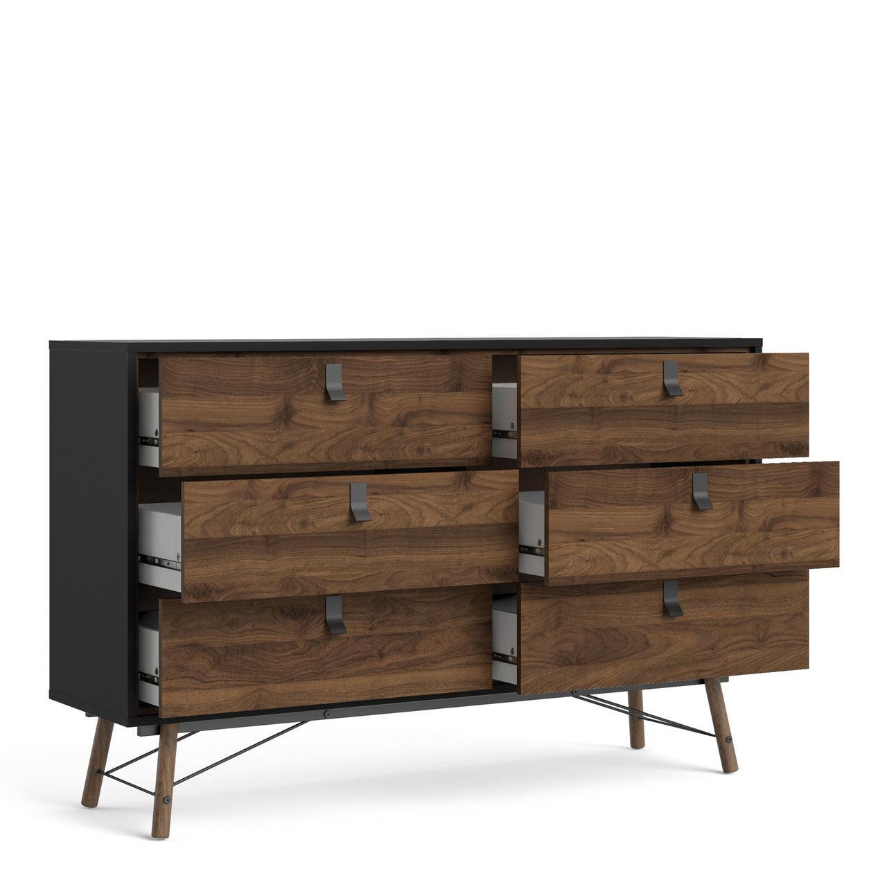 Ry Wide Double Chest of 6 Drawers in Matt Black Walnut