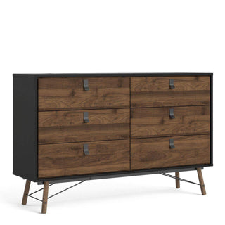 Ry Wide Double Chest of 6 Drawers in Matt Black Walnut - Msofas LTD