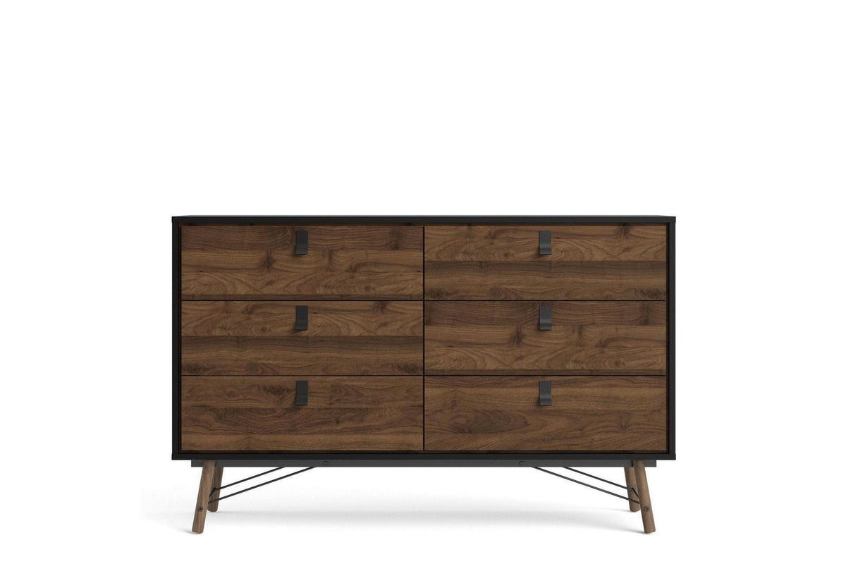 Ry Wide Double Chest 6 Drawers Matt Black Walnut