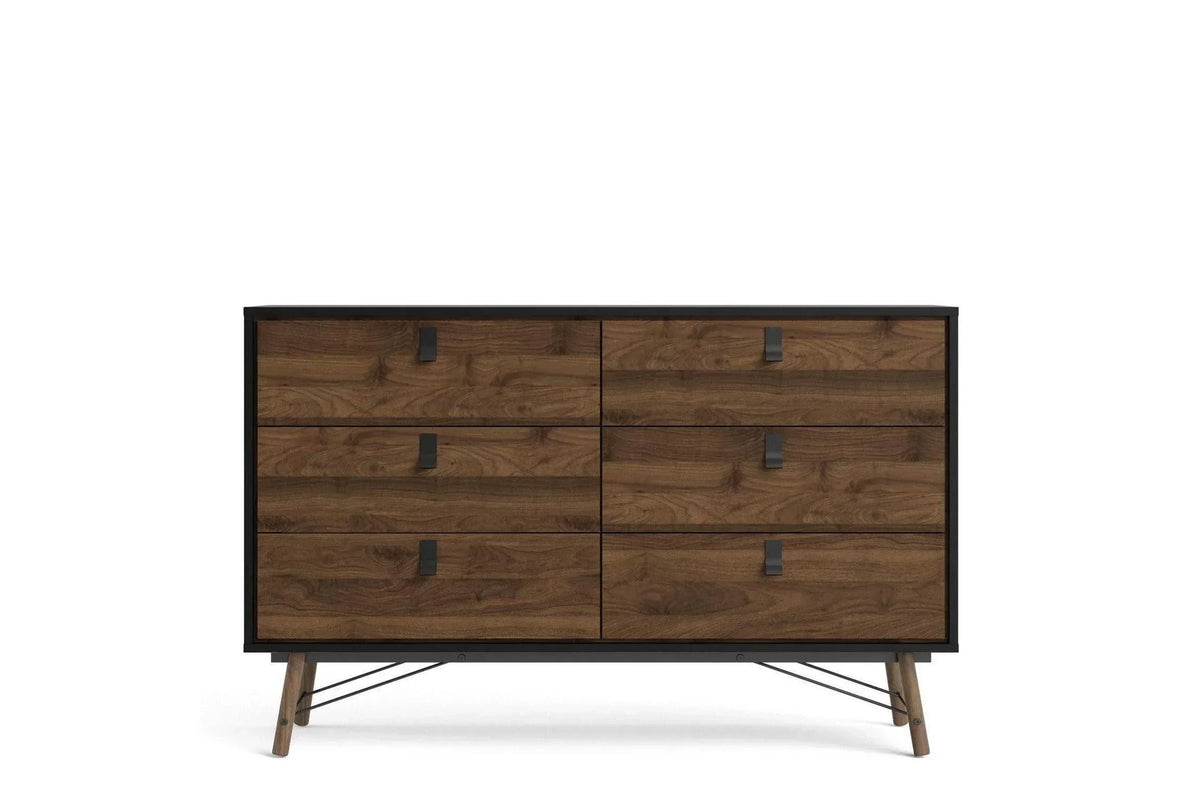 Ry Wide Double Chest 6 Drawers Matt Black Walnut