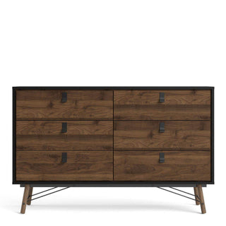 Ry Wide Double Chest of 6 Drawers in Matt Black Walnut - Msofas LTD