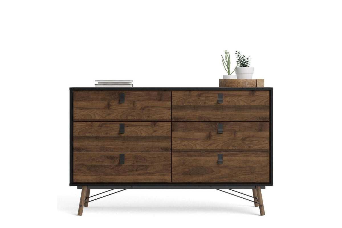 Ry Wide Double Chest 6 Drawers Matt Black Walnut