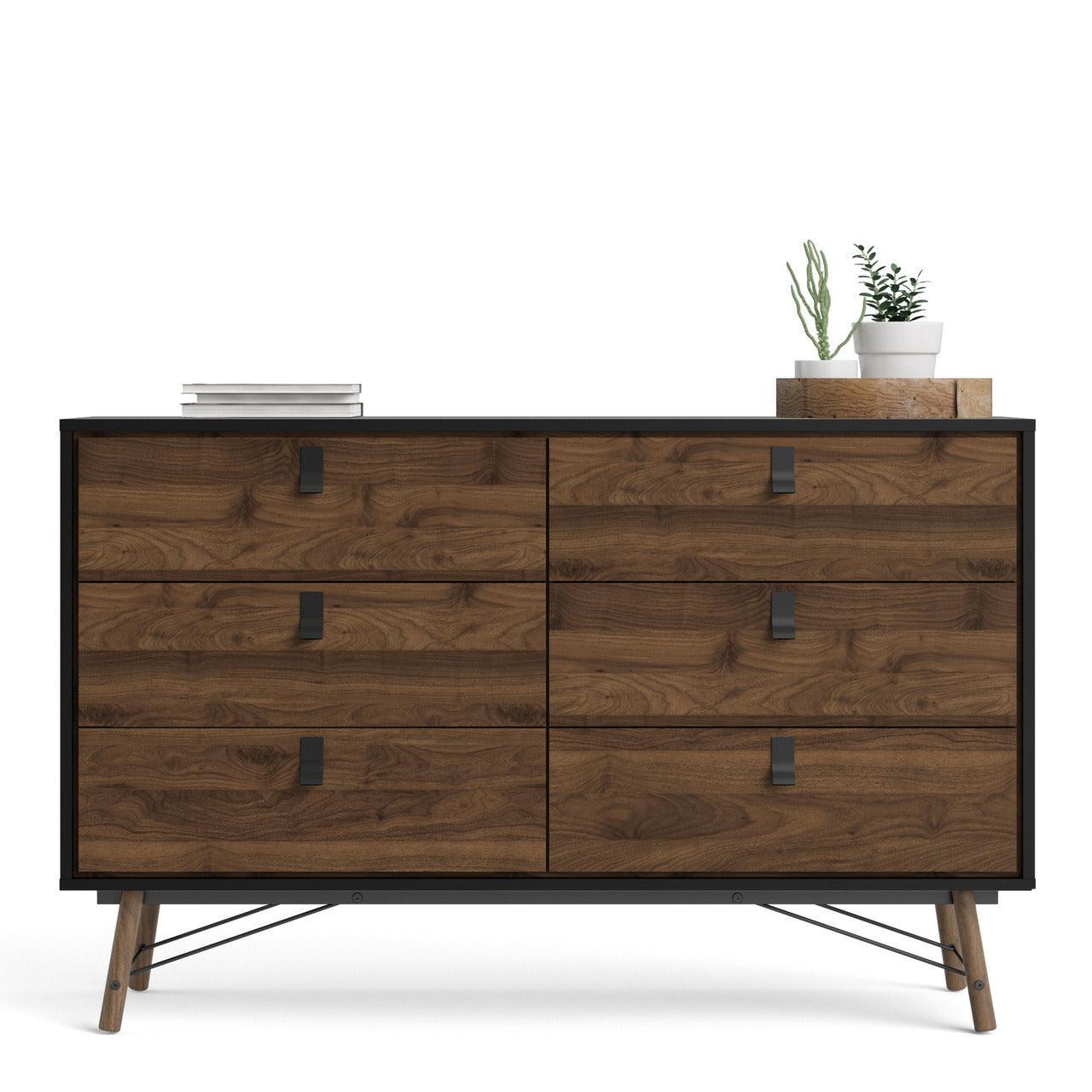 Ry Wide Double Chest of 6 Drawers in Matt Black Walnut