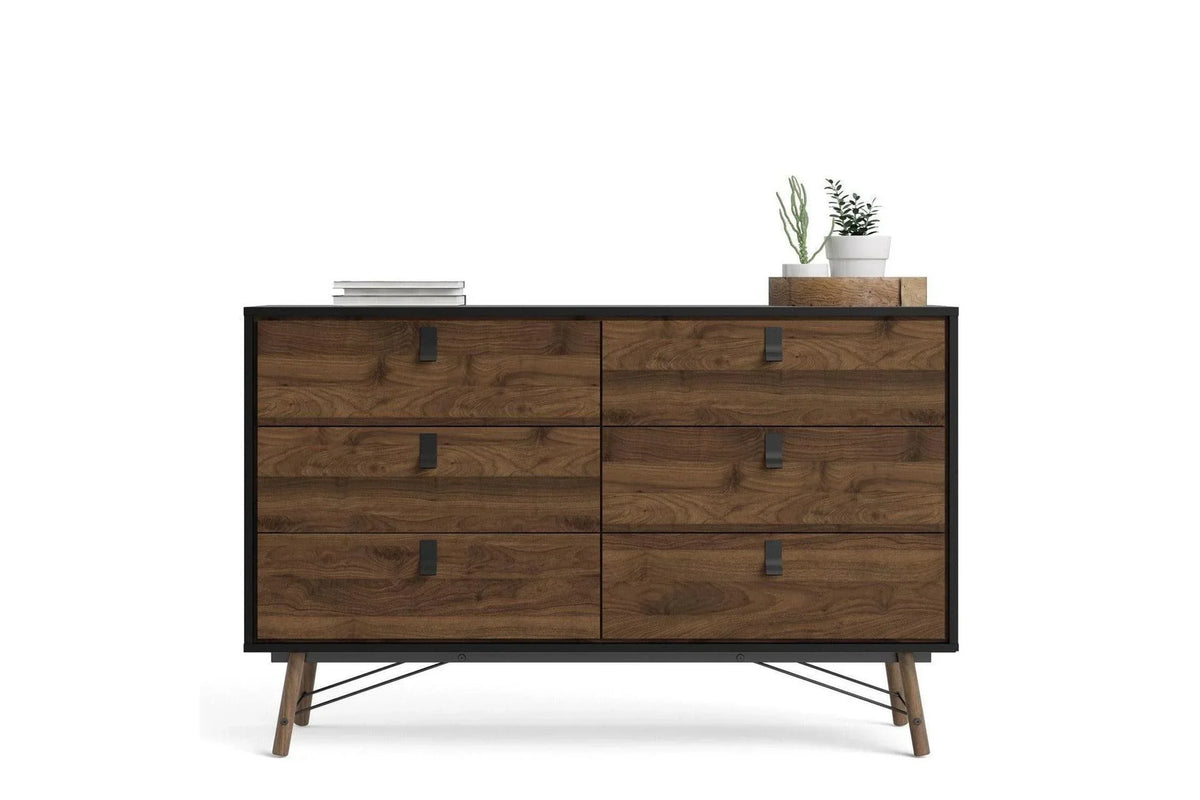 Ry Wide Double Chest 6 Drawers Matt Black Walnut